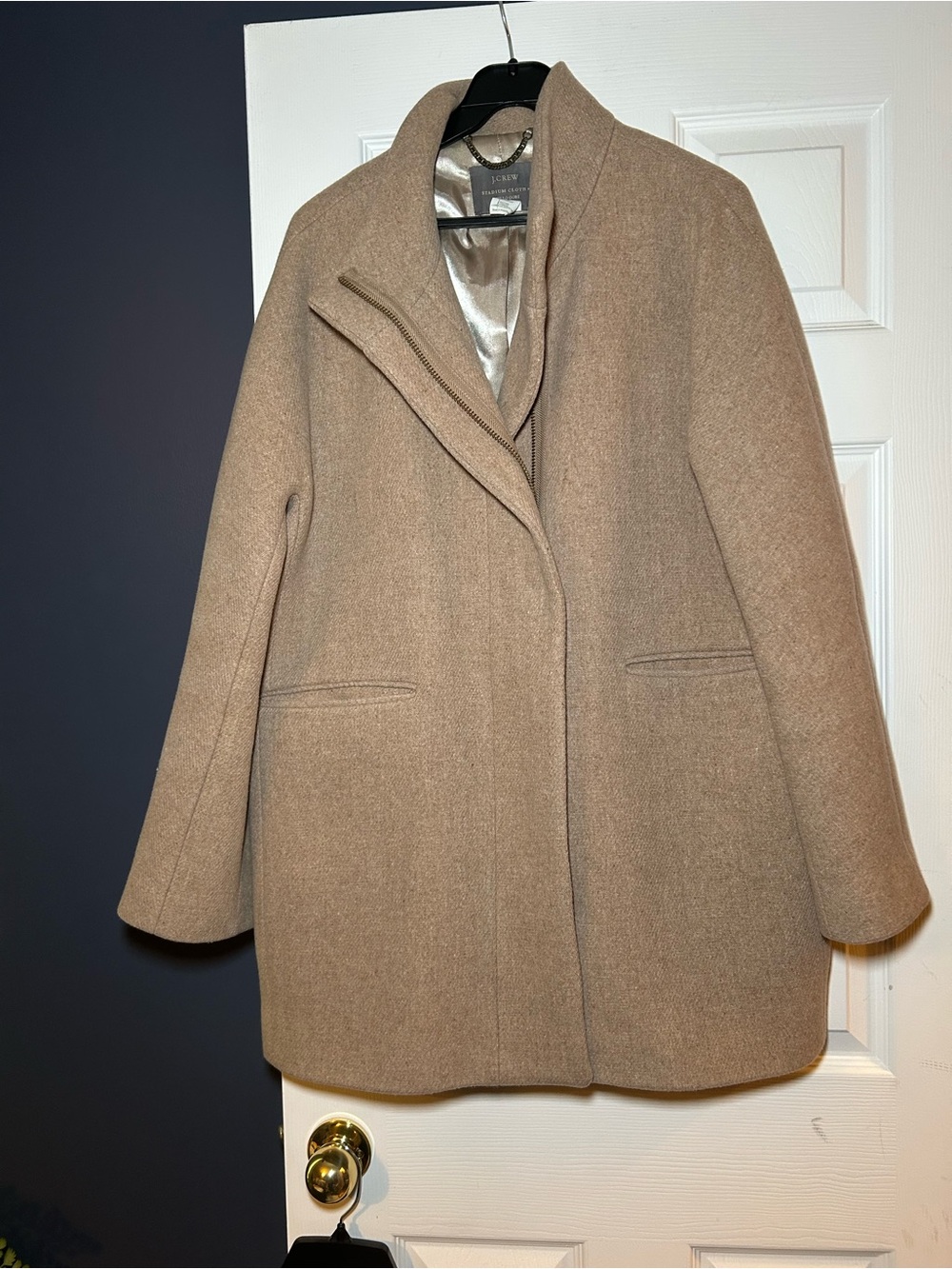 JCrew Stadium Cloth by Nello Gori Taupe Wool-Blend Pea Coat - Picture 1 of 5